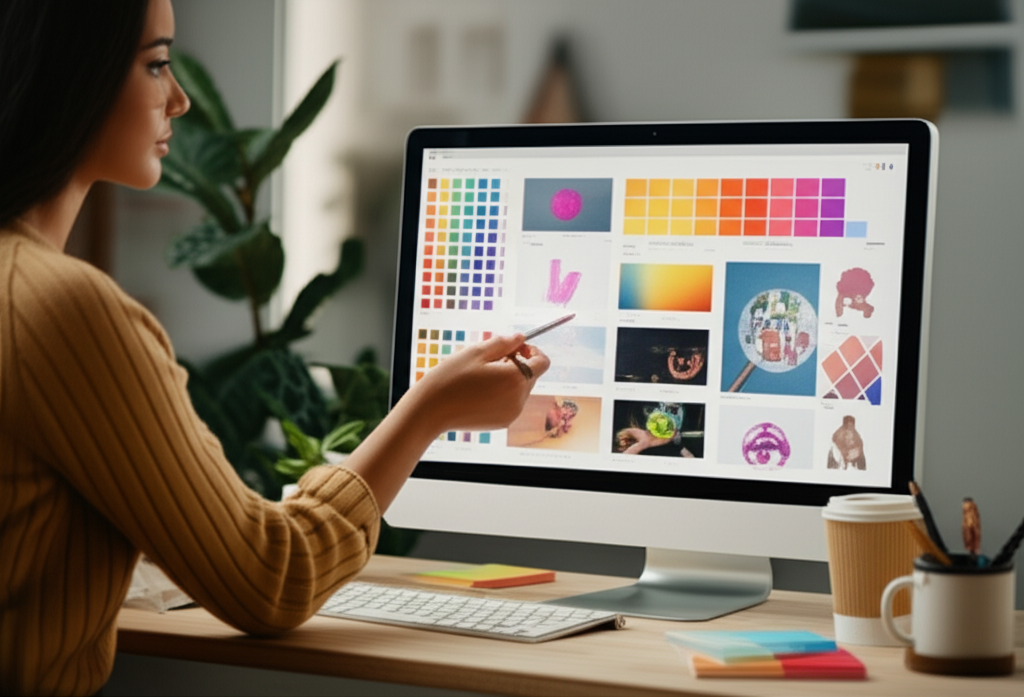 An AI generating a palette of color swatches to match a designer's mood board.